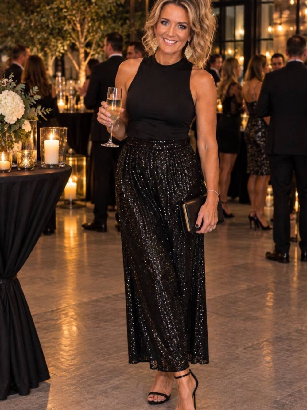 Serra Black Sequin Elastic-Waist Midi Skirt – Aldi - L